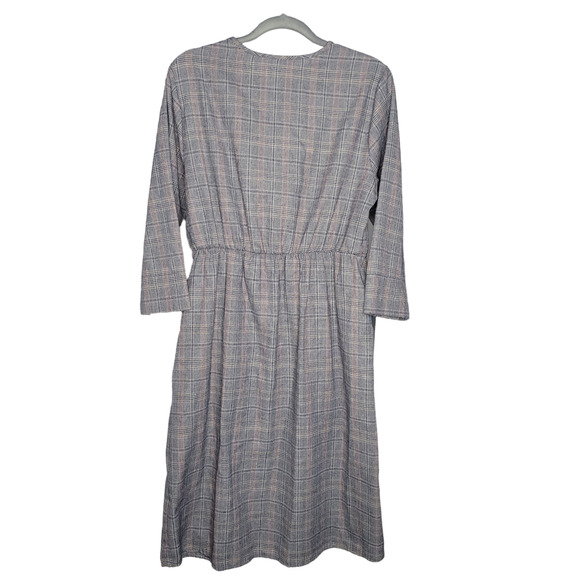 Ces Femme Plaid Long Sleeve Button Front Gray/Red Plaid Dress Women Sz Large - Picture 5 of 7
